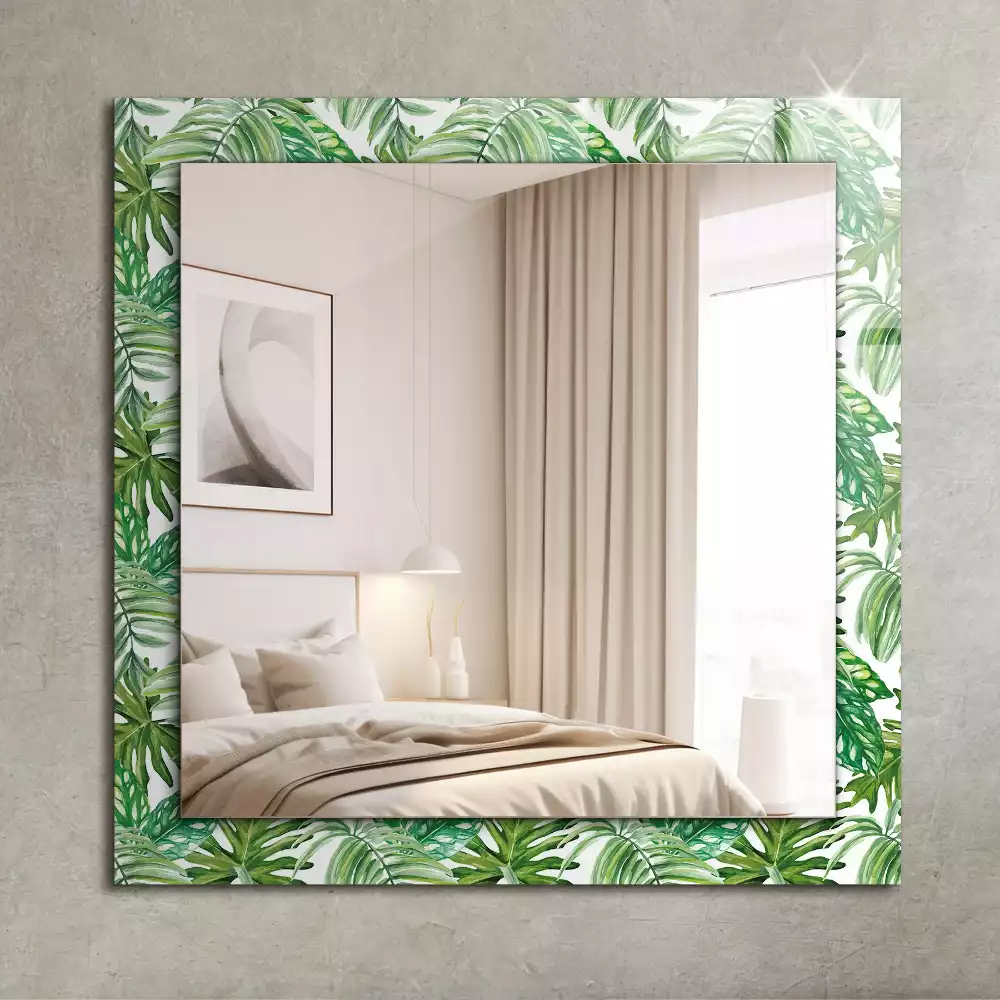 Miroir rectangulaire avec cadre imprimé feuilles exotiques vertes