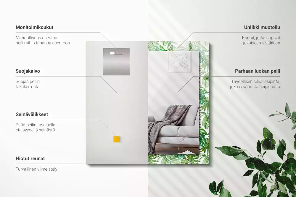 Miroir rectangulaire avec cadre imprimé feuilles exotiques vertes