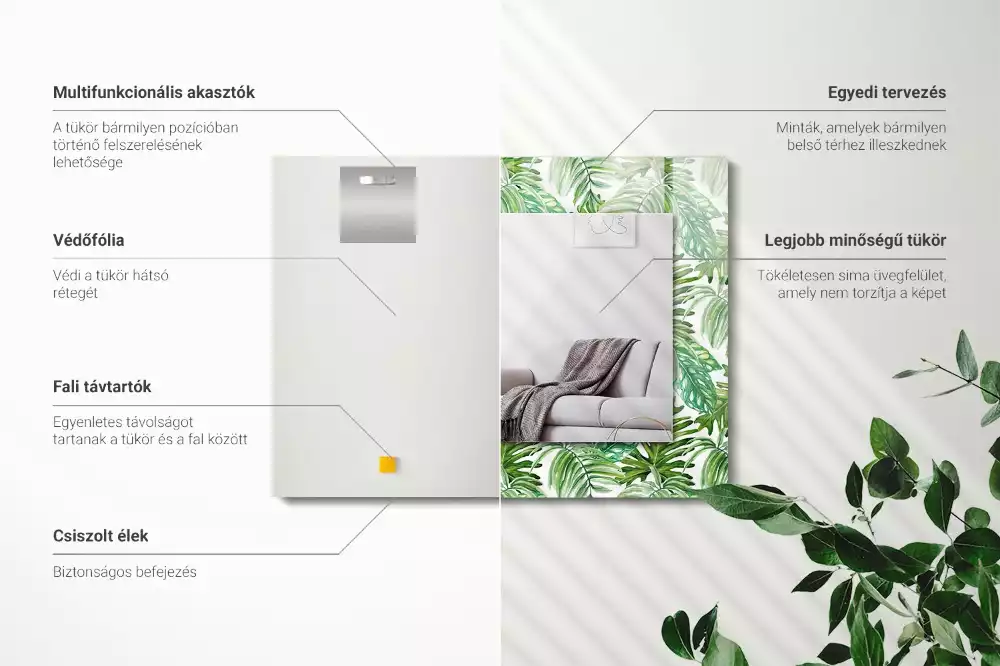 Miroir rectangulaire avec cadre imprimé feuilles exotiques vertes