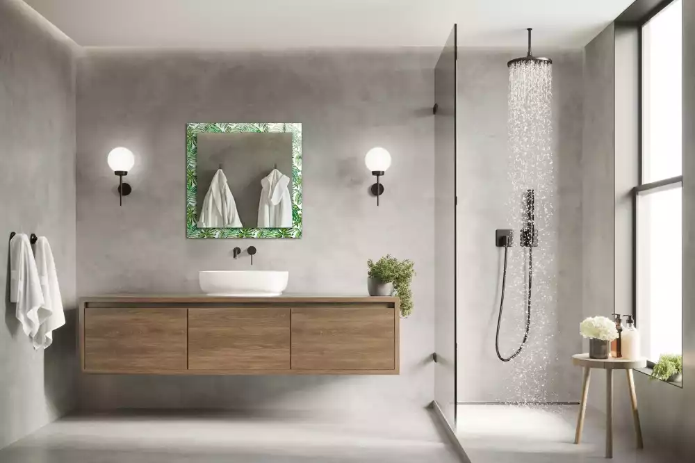 Miroir rectangulaire avec cadre imprimé feuilles exotiques vertes