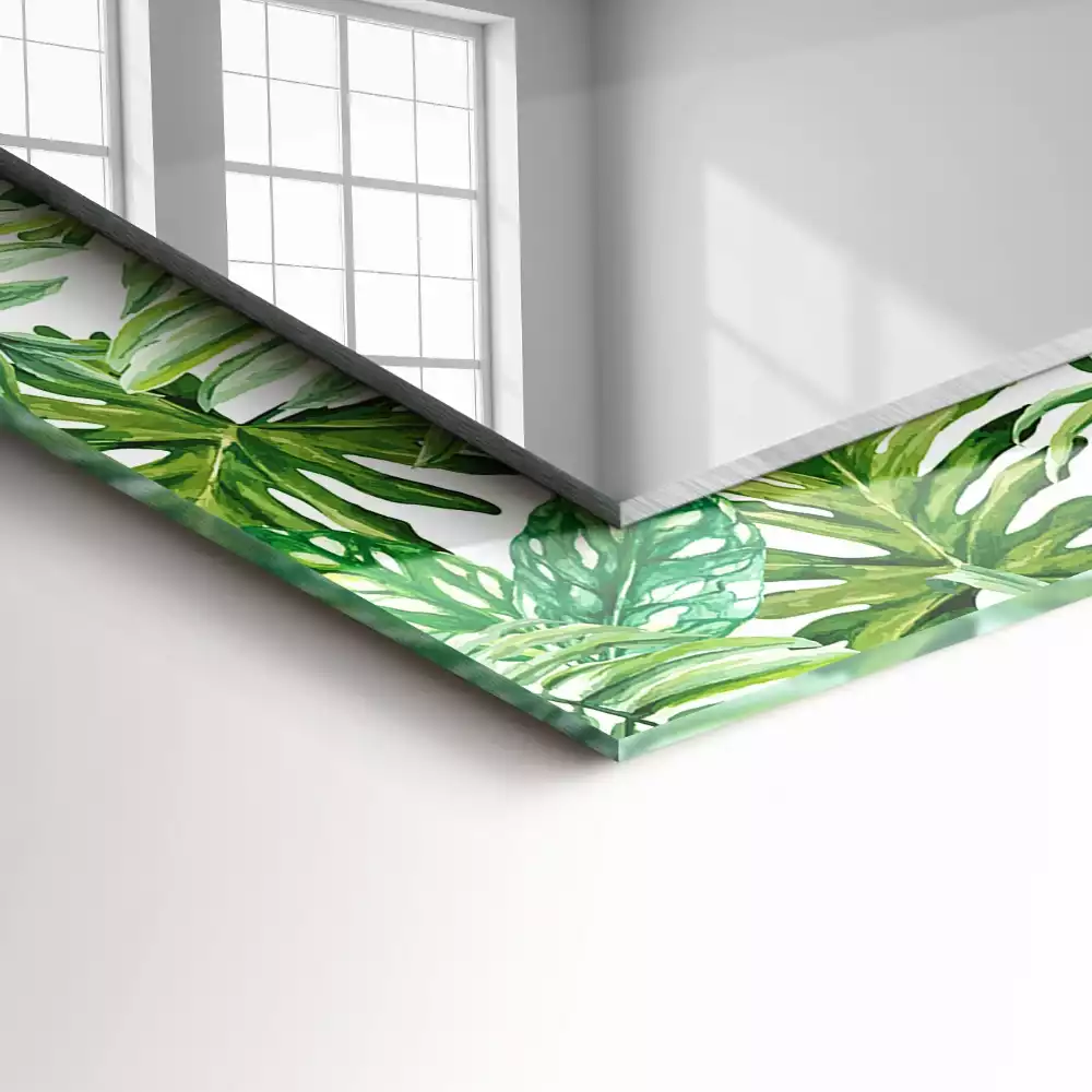 Miroir rectangulaire avec cadre imprimé feuilles exotiques vertes