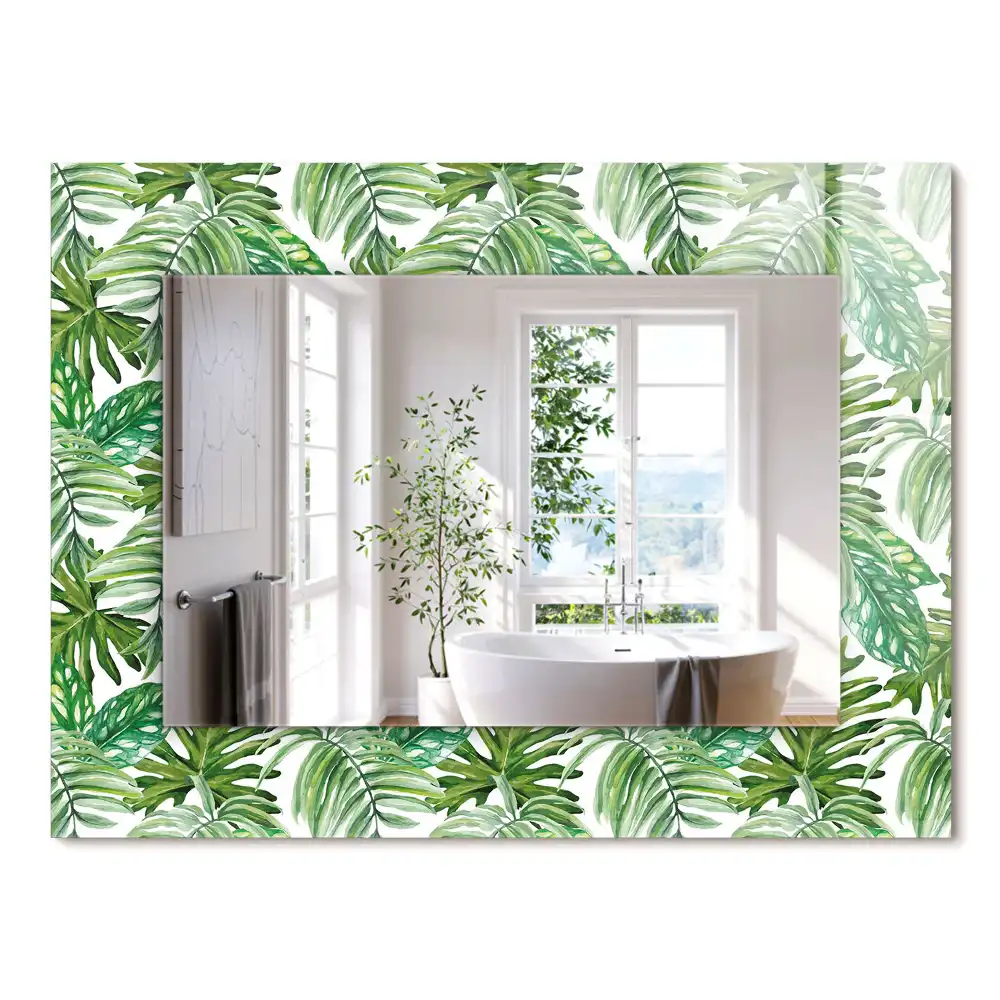 Miroir rectangulaire avec cadre imprimé feuilles exotiques vertes