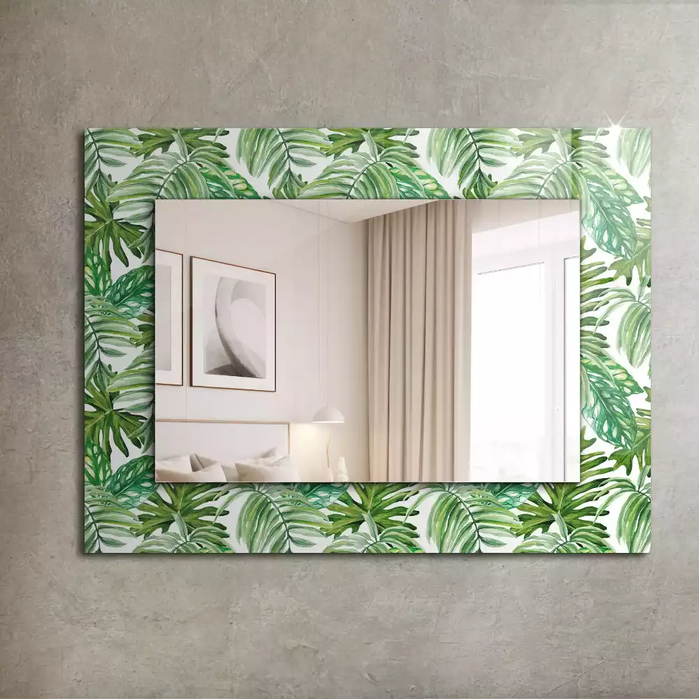 Miroir rectangulaire avec cadre imprimé feuilles exotiques vertes