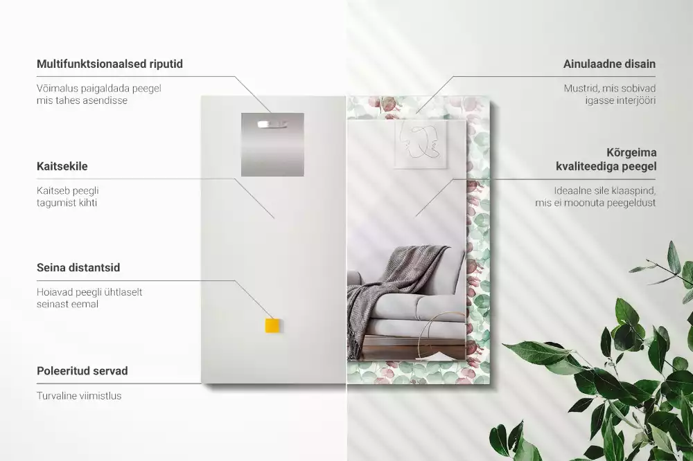 Miroir rectangulaire à cadre imprimé feuilles en aquarelle