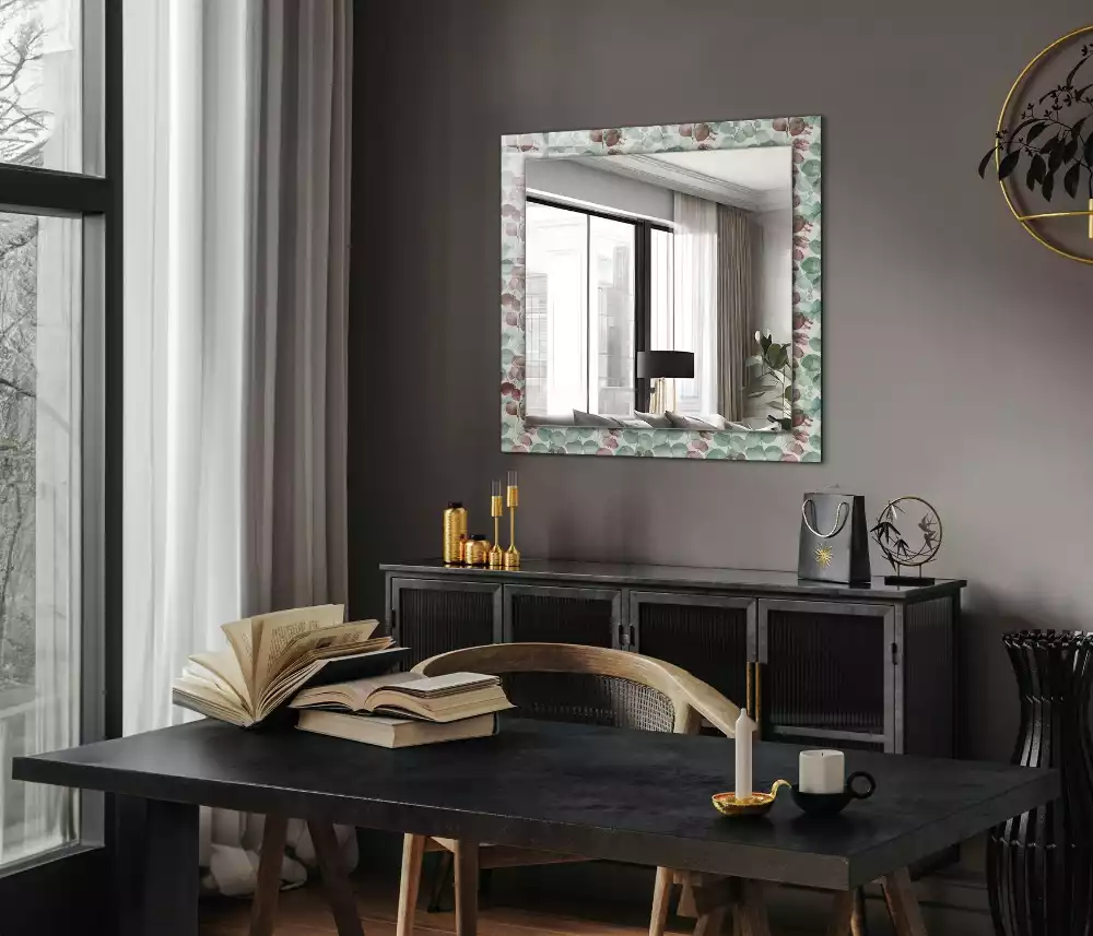 Miroir rectangulaire à cadre imprimé feuilles en aquarelle
