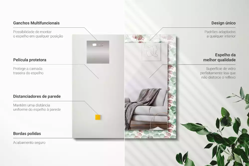 Miroir rectangulaire à cadre imprimé feuilles en aquarelle