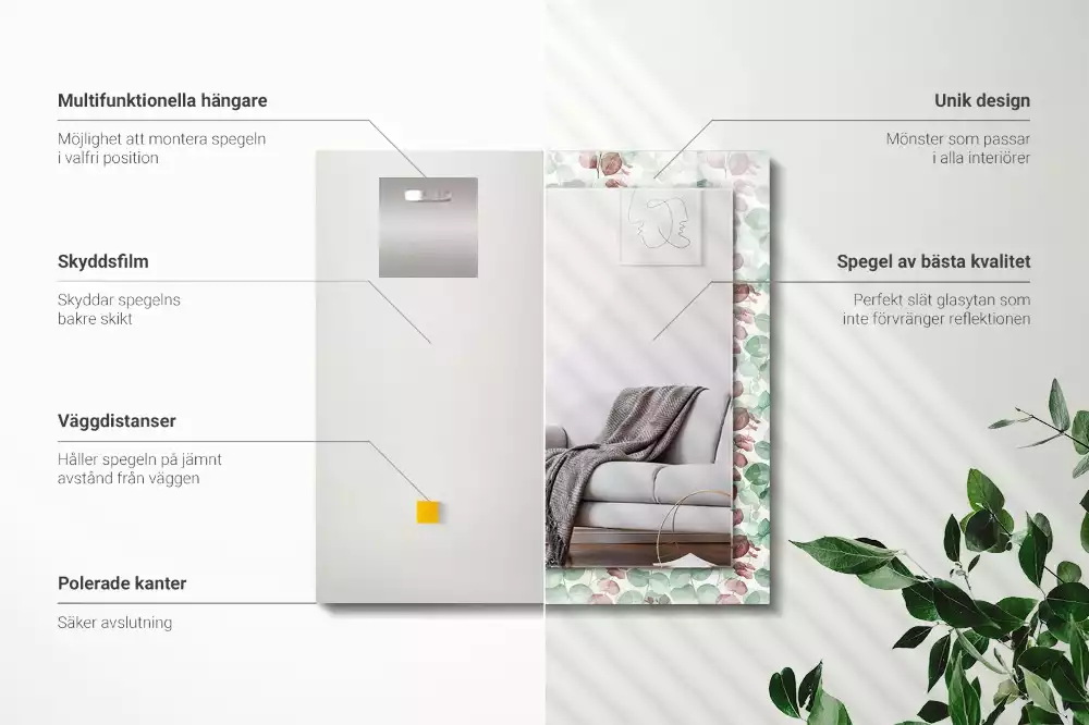 Miroir rectangulaire à cadre imprimé feuilles en aquarelle