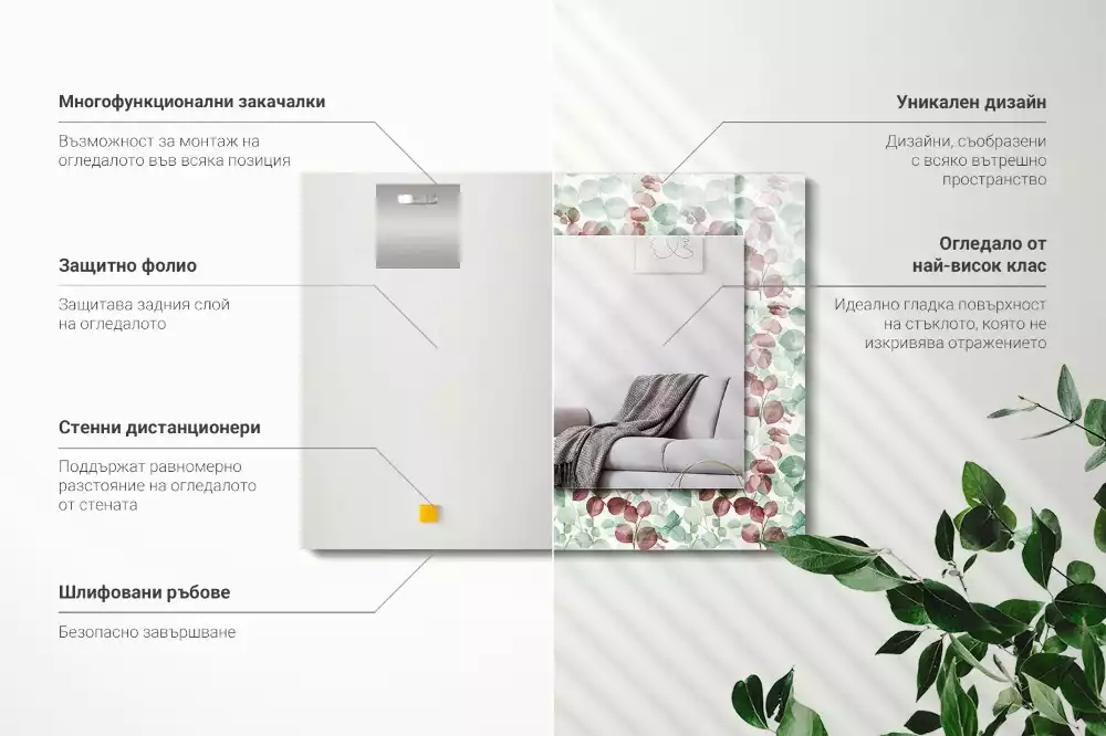 Miroir rectangulaire à cadre imprimé feuilles en aquarelle