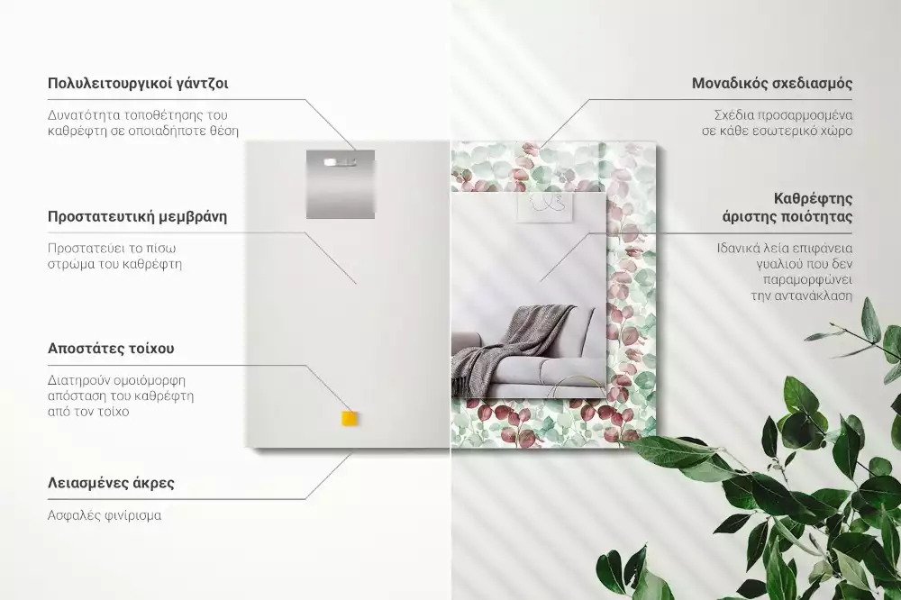 Miroir rectangulaire à cadre imprimé feuilles en aquarelle