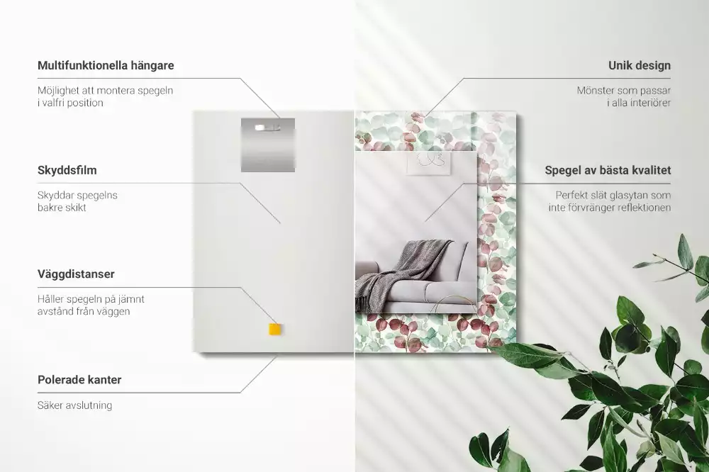Miroir rectangulaire à cadre imprimé feuilles en aquarelle