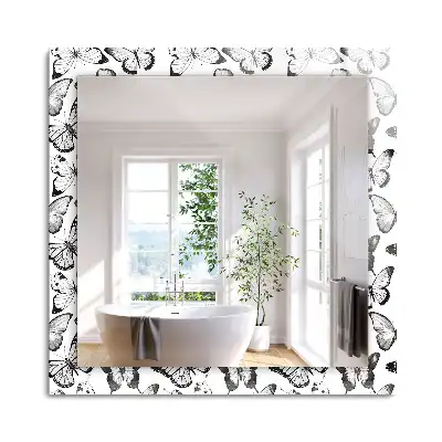 Miroir rectangulaire imprimé papillons en noir et blanc