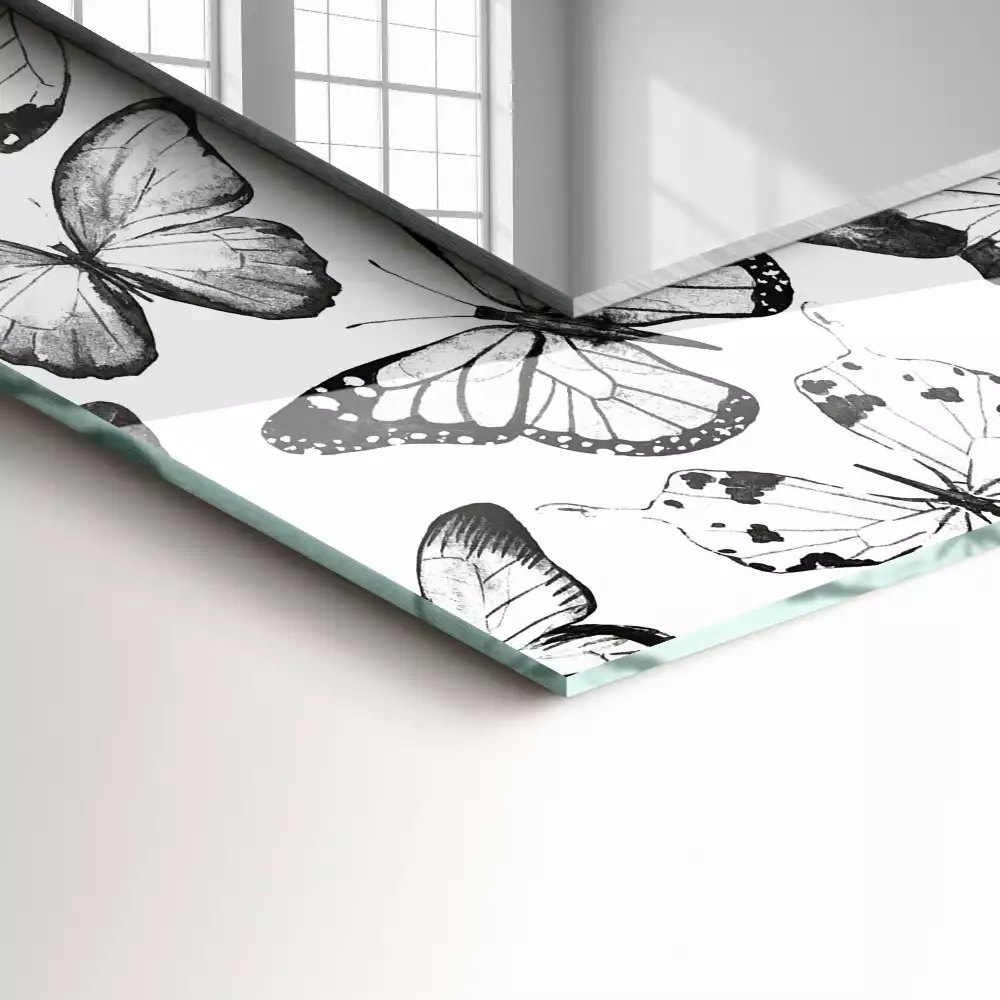 Miroir rectangulaire imprimé papillons en noir et blanc