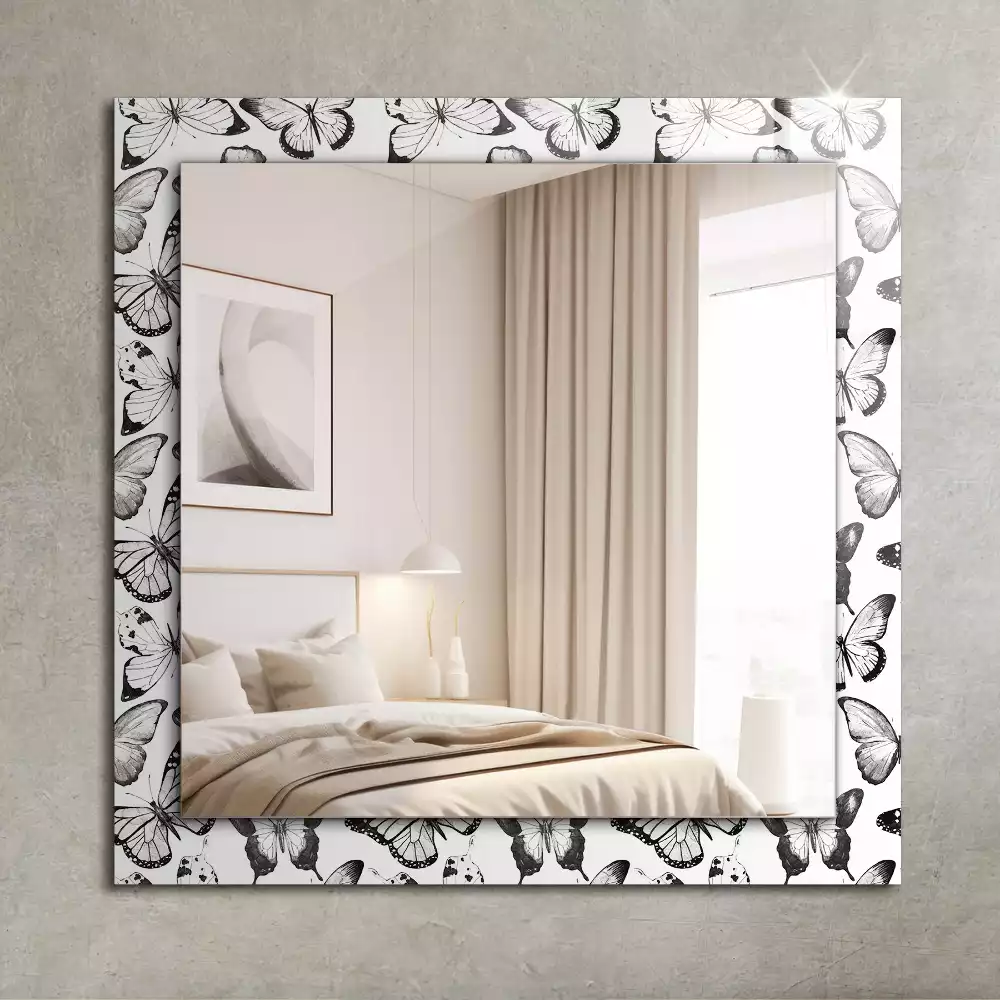 Miroir rectangulaire imprimé papillons en noir et blanc