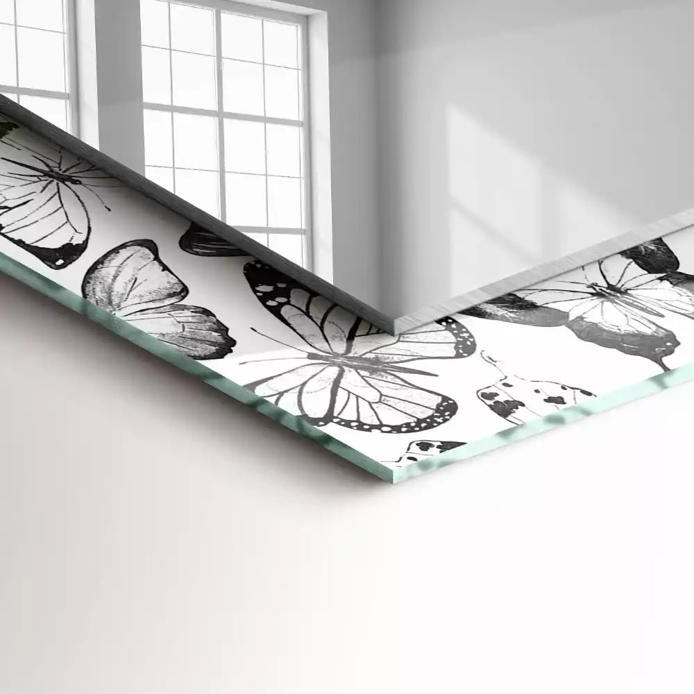 Miroir rectangulaire imprimé papillons en noir et blanc