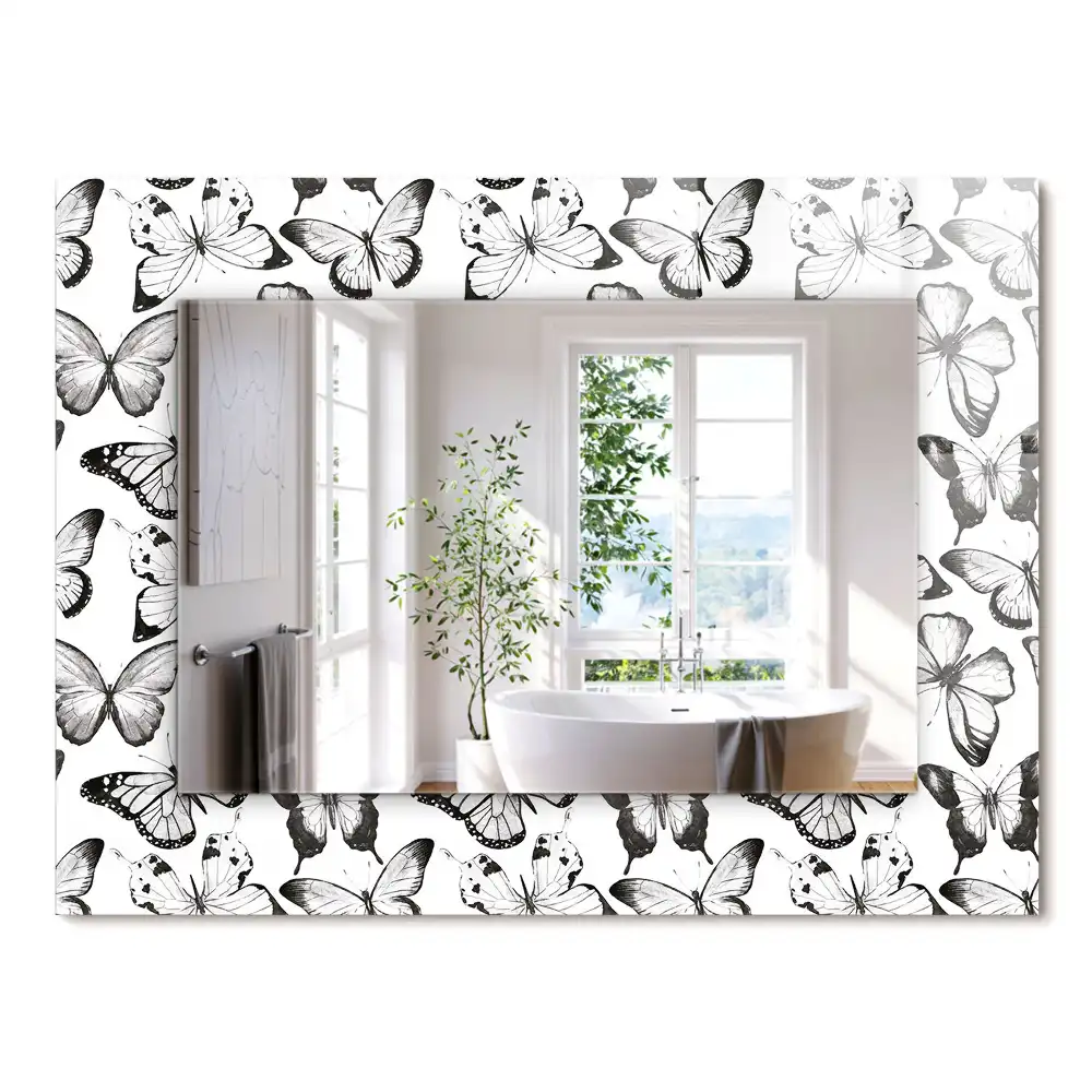 Miroir rectangulaire imprimé papillons en noir et blanc