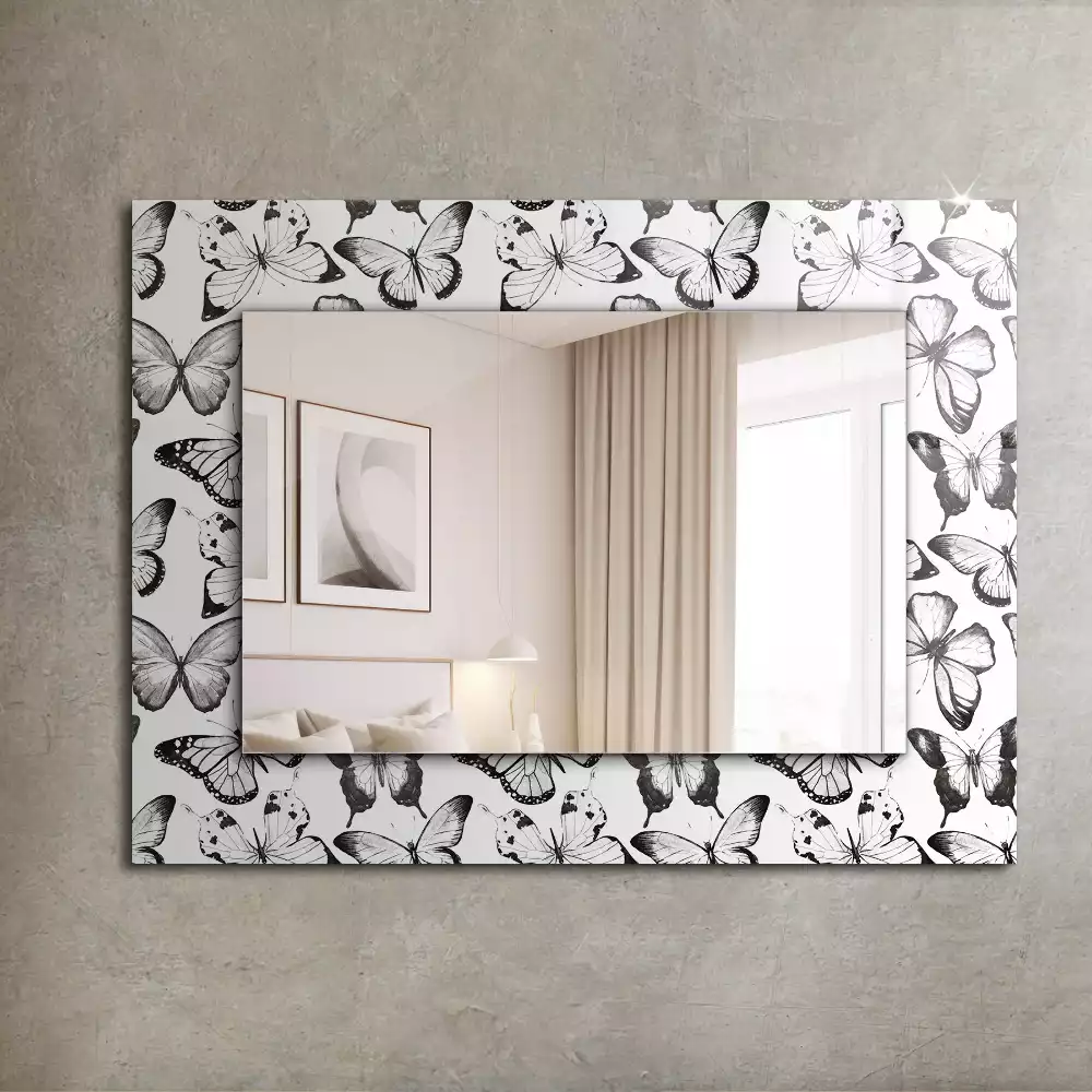 Miroir rectangulaire imprimé papillons en noir et blanc