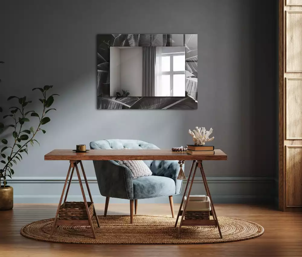 Miroir rectangulaire décoratif imprimé feuilles de bananier