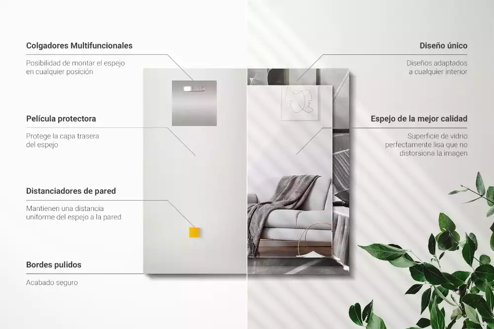 Miroir rectangulaire décoratif imprimé feuilles de bananier