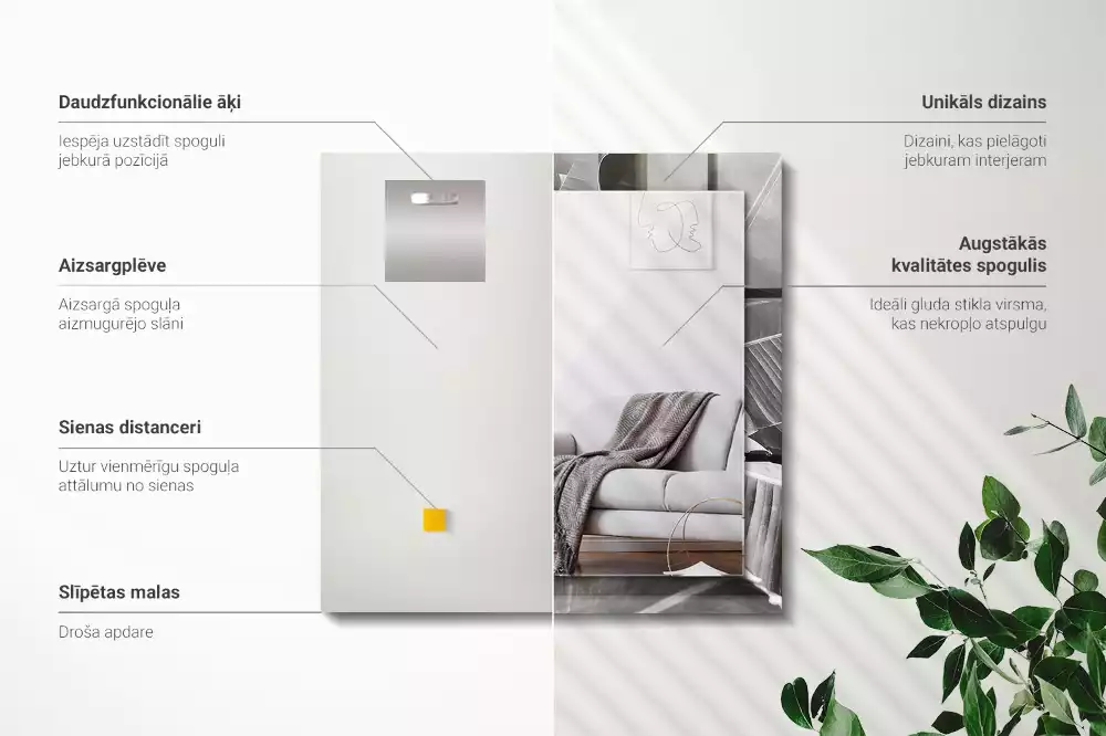 Miroir rectangulaire décoratif imprimé feuilles de bananier