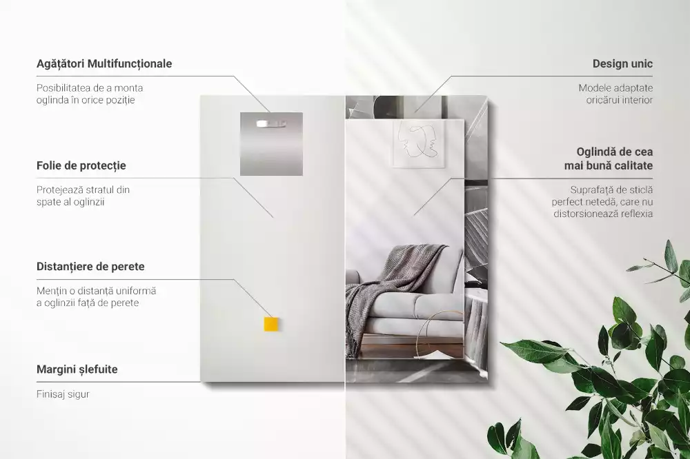 Miroir rectangulaire décoratif imprimé feuilles de bananier