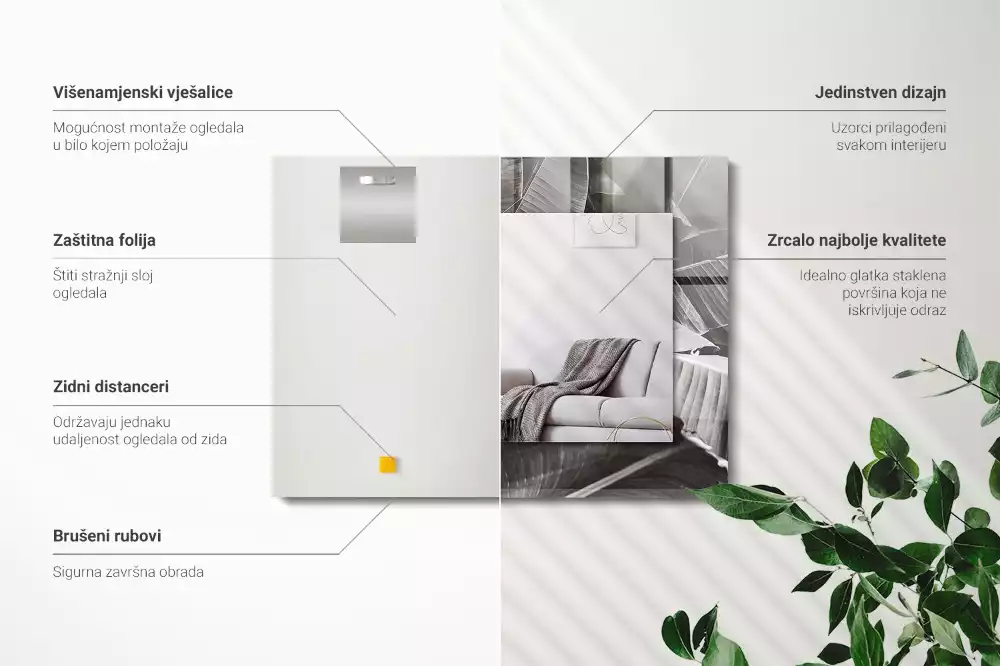 Miroir rectangulaire décoratif imprimé feuilles de bananier