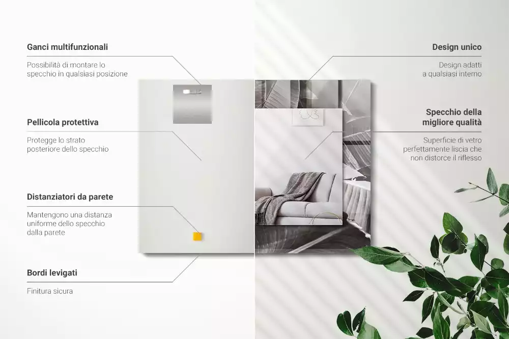 Miroir rectangulaire décoratif imprimé feuilles de bananier