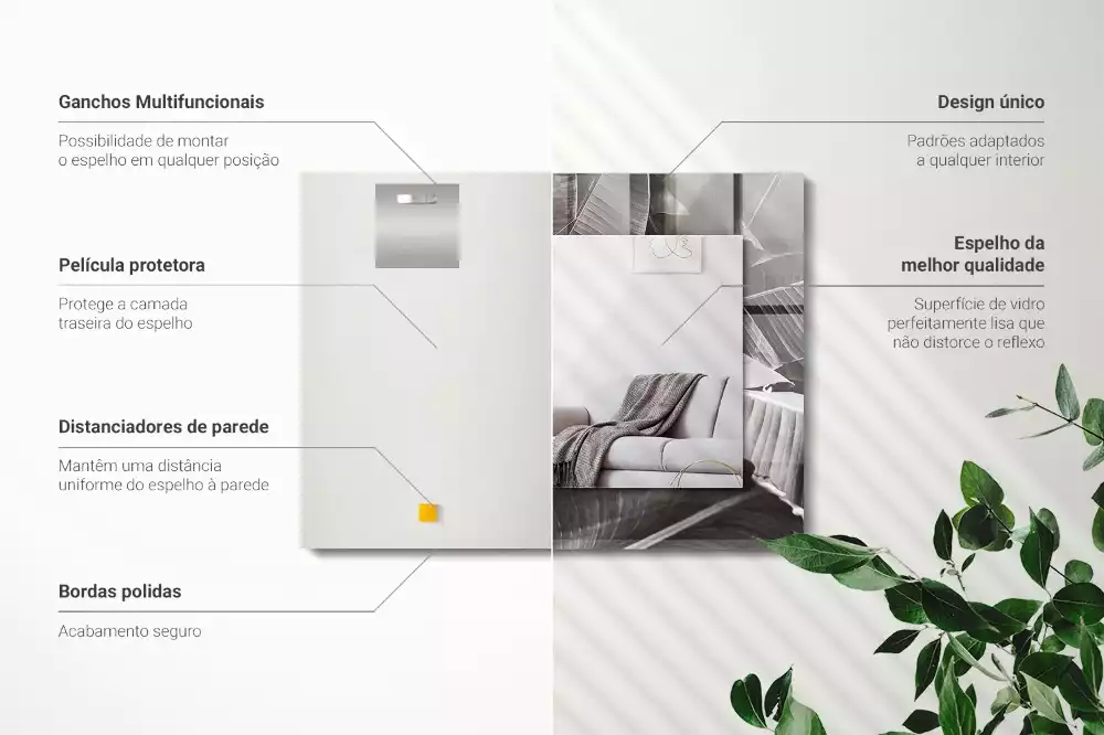 Miroir rectangulaire décoratif imprimé feuilles de bananier