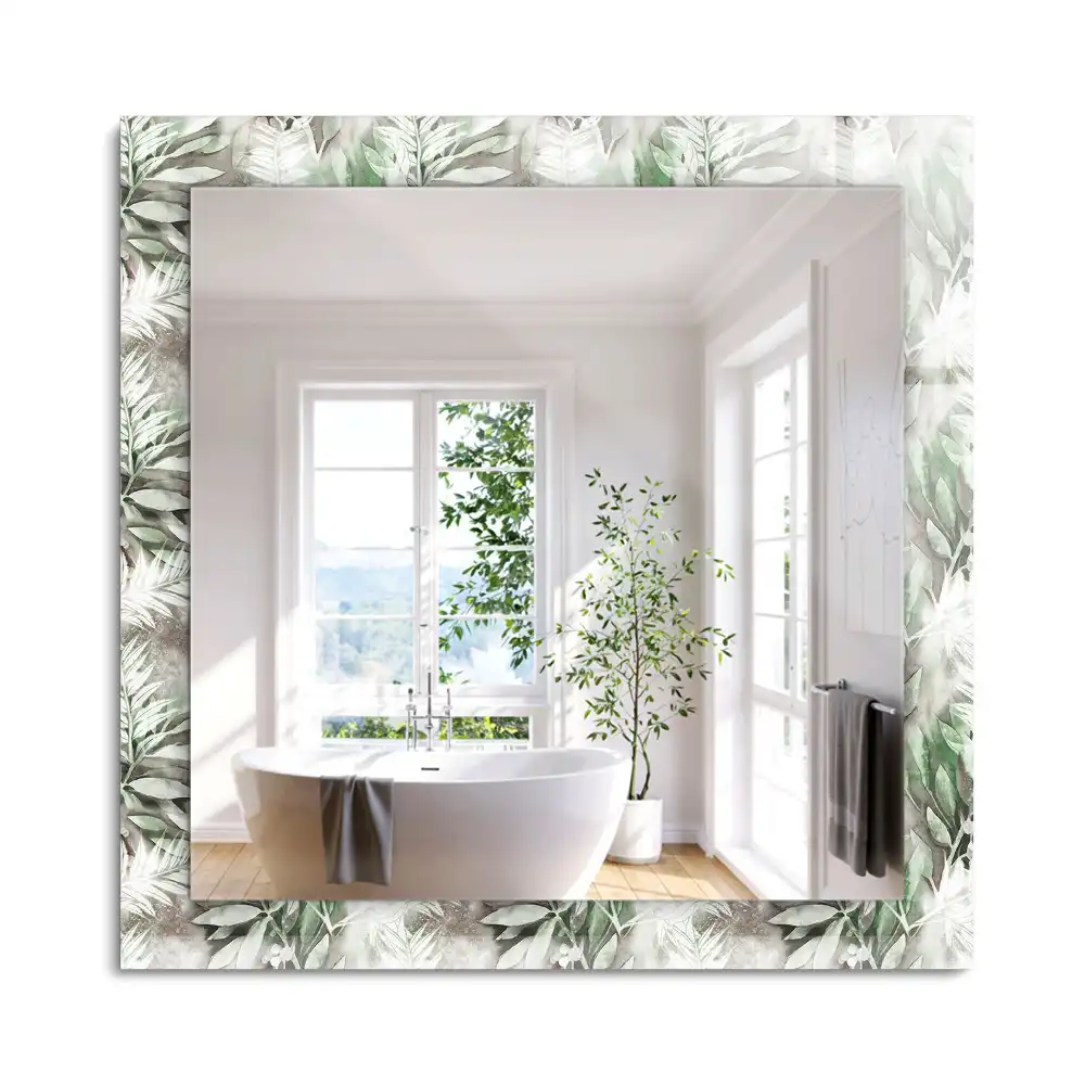 Miroir rectangulaire avec cadre imprimé motif feuilles vertes