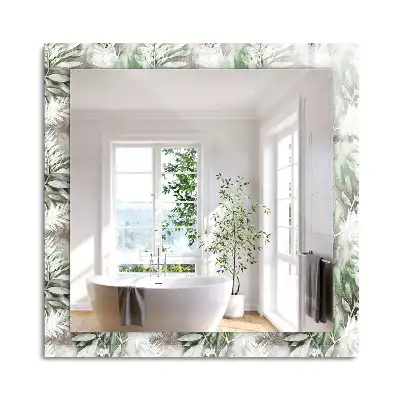 Miroir rectangulaire avec cadre imprimé motif feuilles vertes