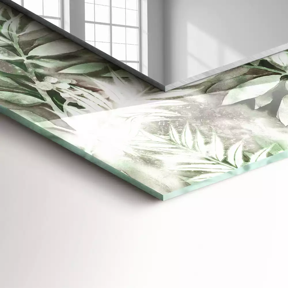 Miroir rectangulaire avec cadre imprimé motif feuilles vertes