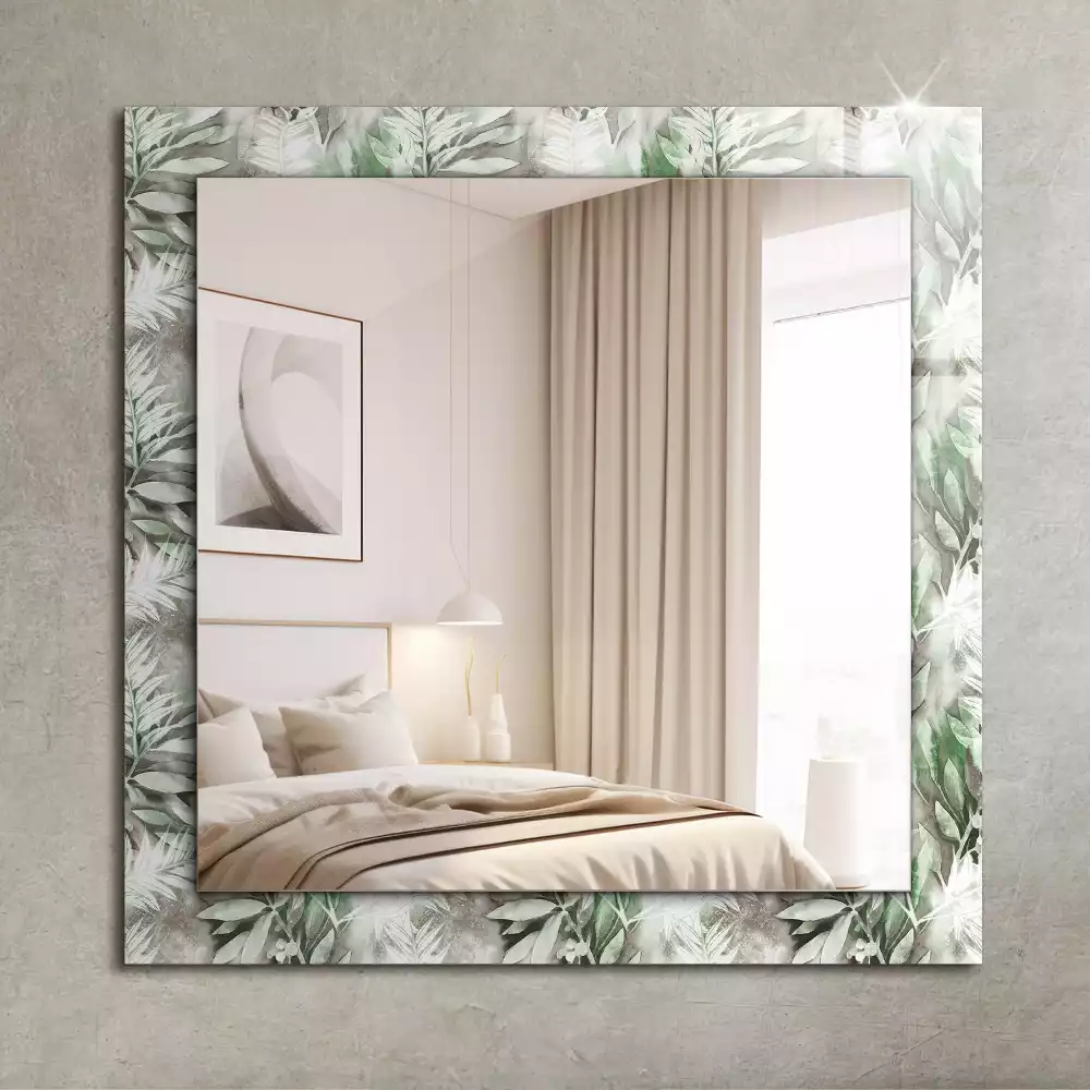 Miroir rectangulaire avec cadre imprimé motif feuilles vertes
