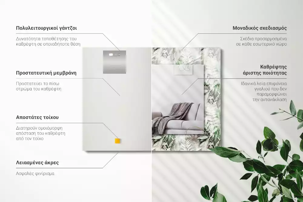 Miroir rectangulaire avec cadre imprimé motif feuilles vertes
