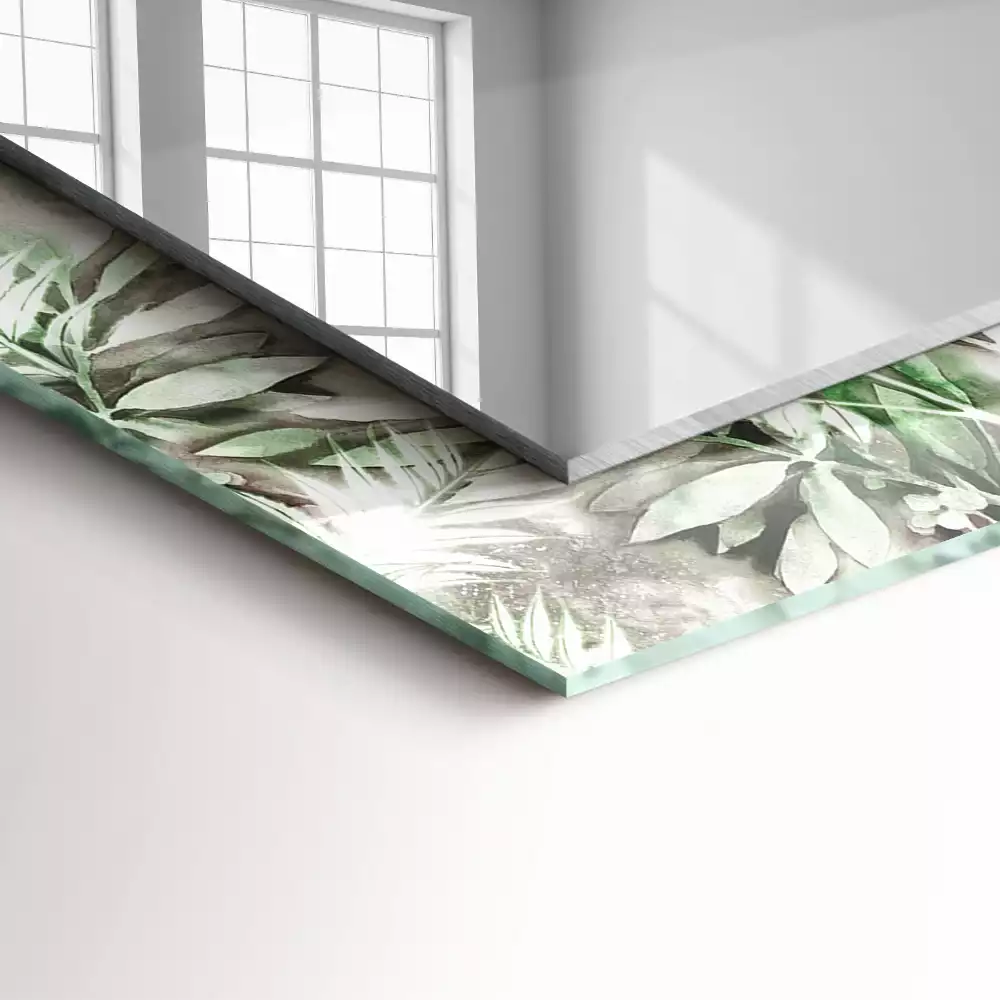 Miroir rectangulaire avec cadre imprimé motif feuilles vertes