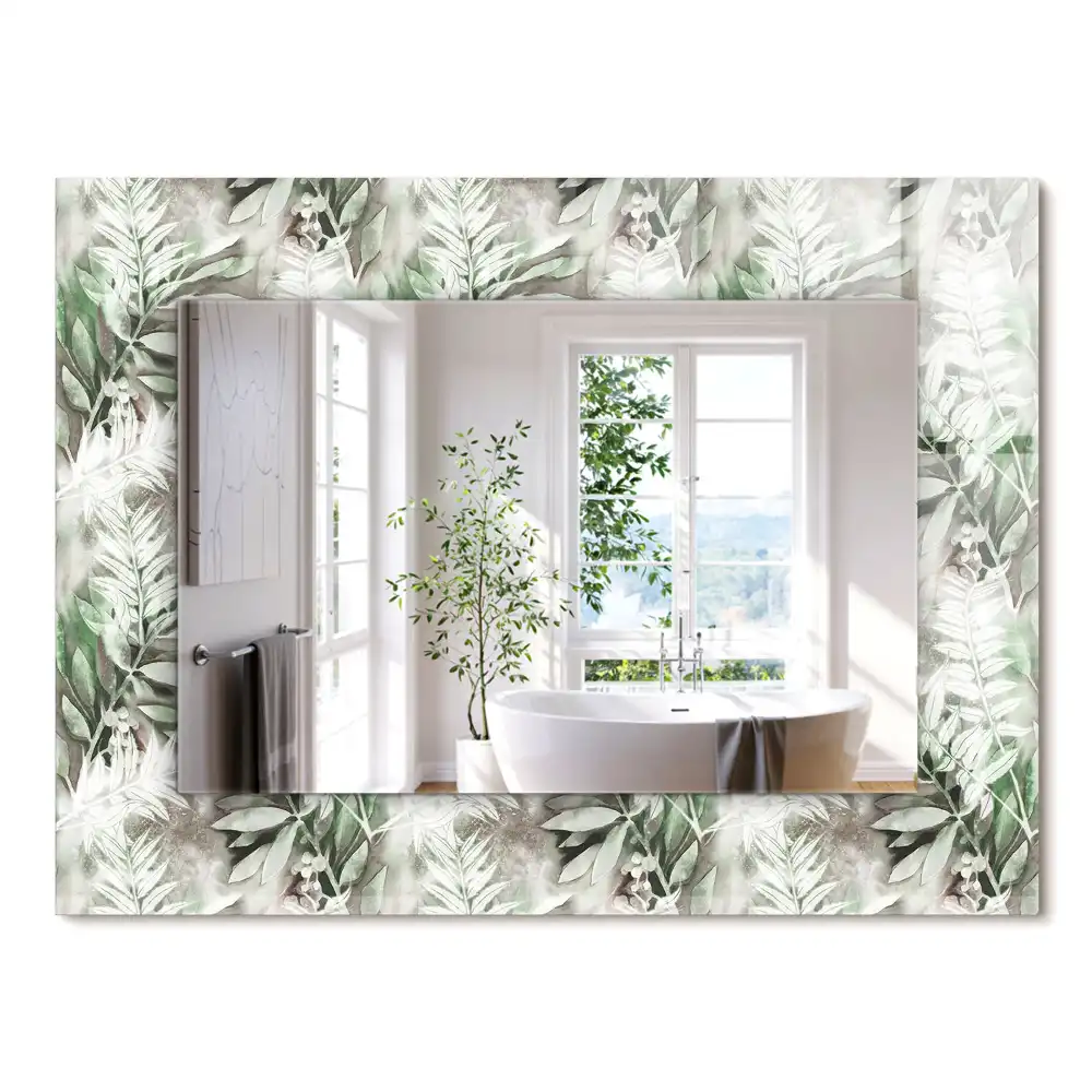 Miroir rectangulaire avec cadre imprimé motif feuilles vertes