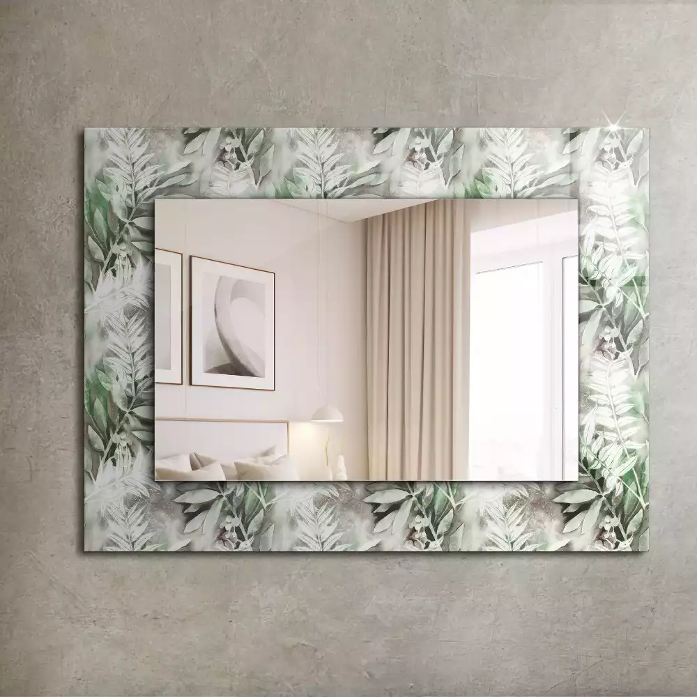Miroir rectangulaire avec cadre imprimé motif feuilles vertes