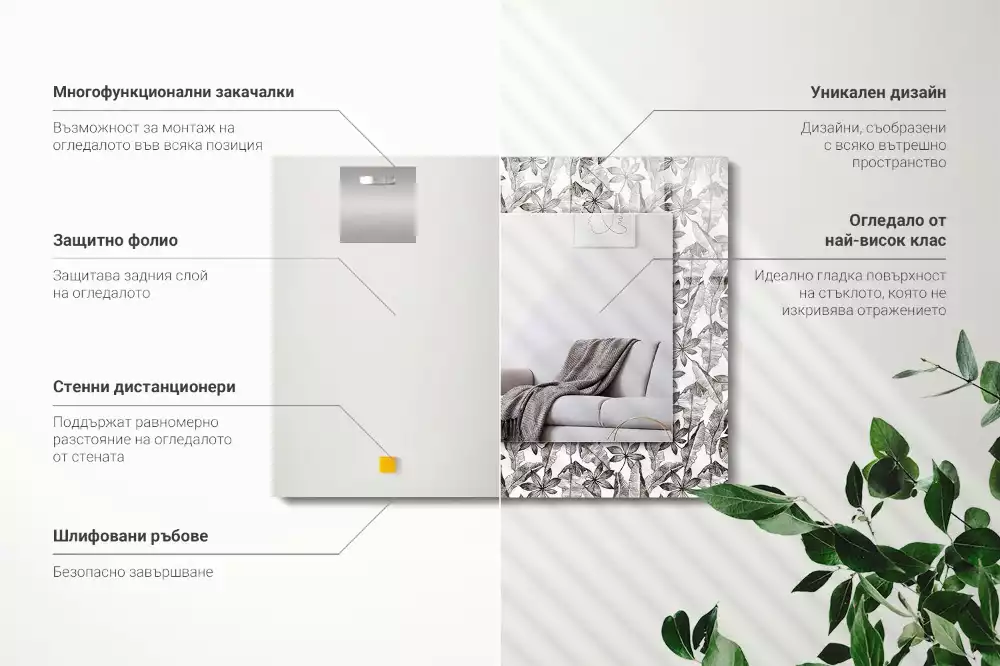 Miroir rectangulaire à cadre imprimé feuilles et fleurs