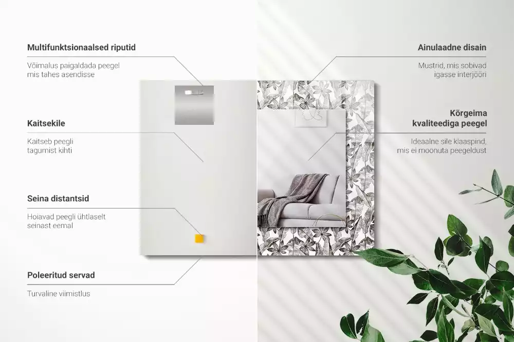 Miroir rectangulaire à cadre imprimé feuilles et fleurs