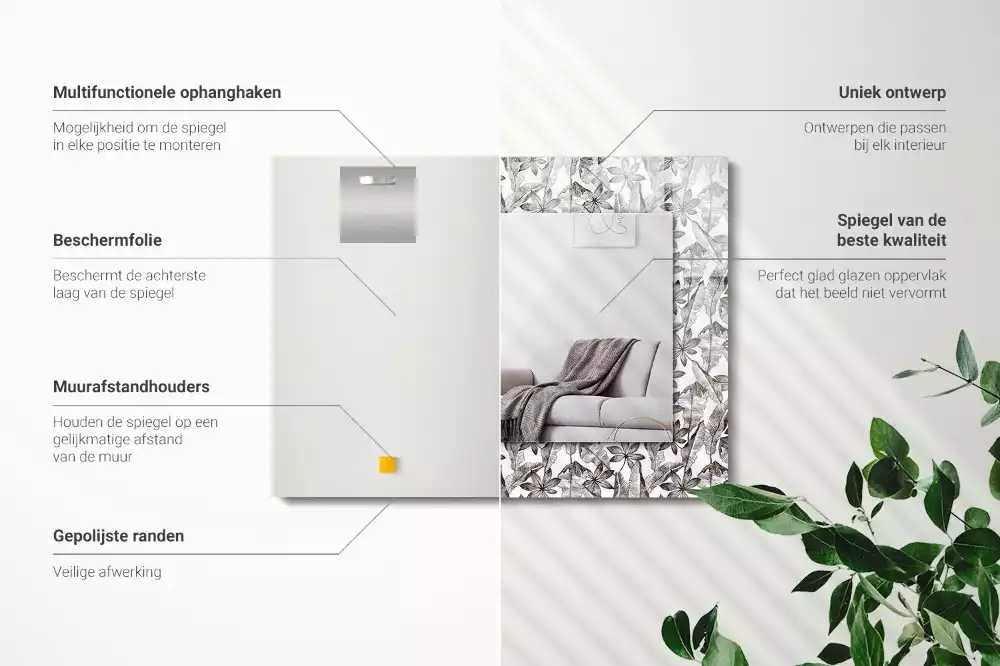 Miroir rectangulaire à cadre imprimé feuilles et fleurs