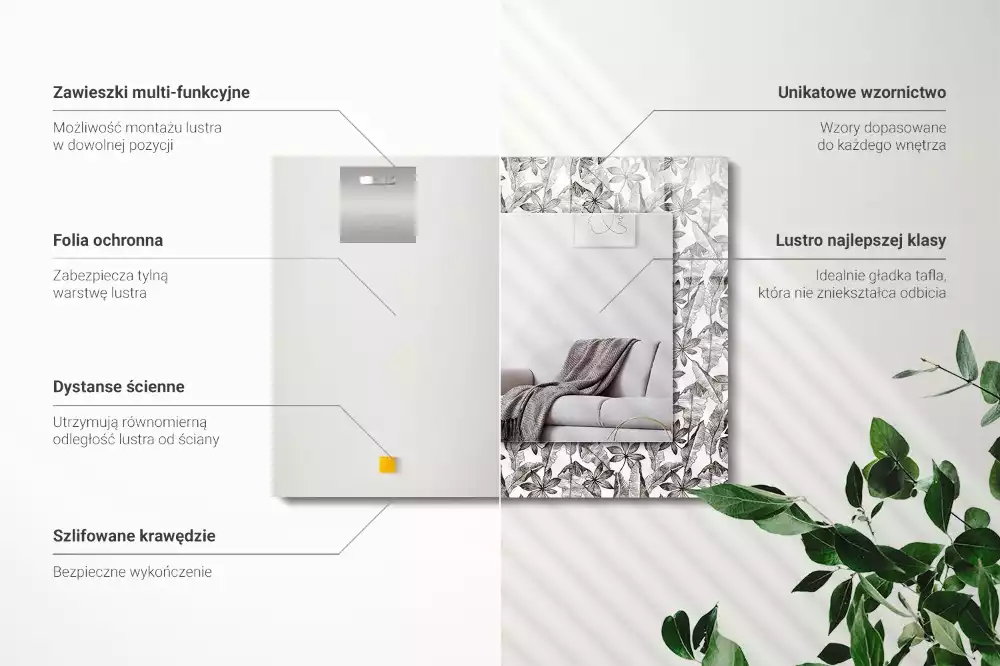 Miroir rectangulaire à cadre imprimé feuilles et fleurs
