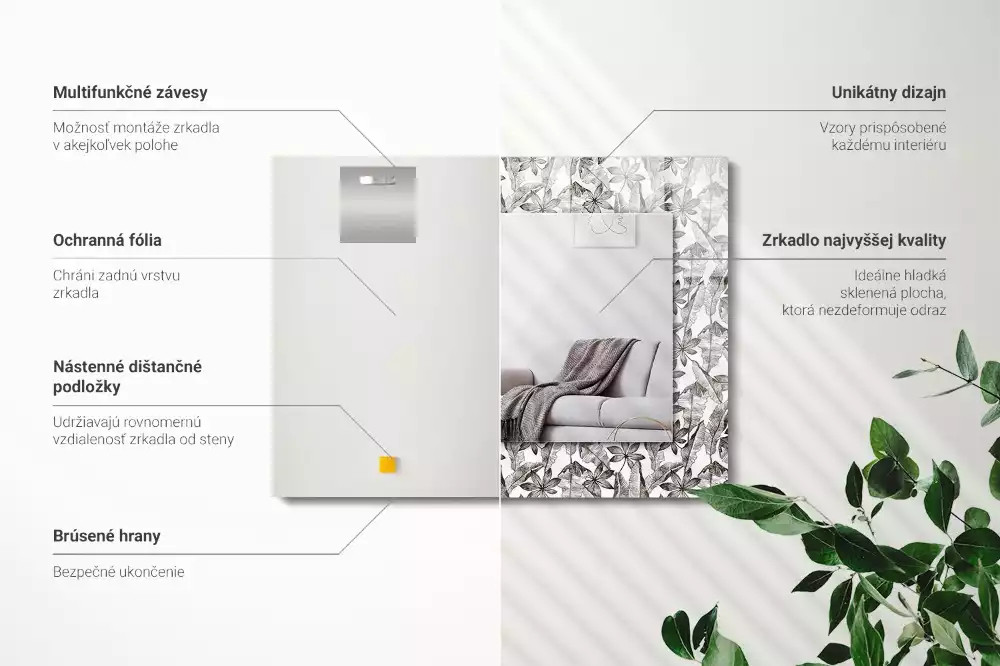 Miroir rectangulaire à cadre imprimé feuilles et fleurs