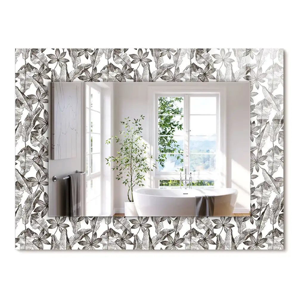 Miroir rectangulaire à cadre imprimé feuilles et fleurs