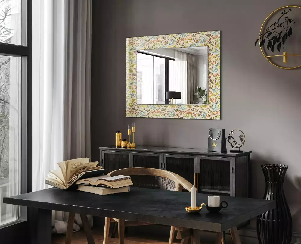 Miroir rectangulaire décoratif vagues colorées et feuilles