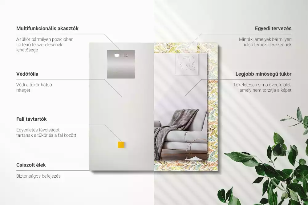 Miroir rectangulaire décoratif vagues colorées et feuilles