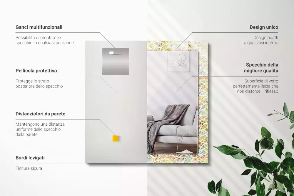 Miroir rectangulaire décoratif vagues colorées et feuilles
