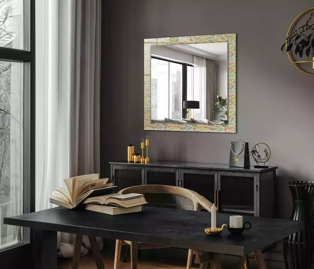 Miroir rectangulaire décoratif vagues colorées et feuilles