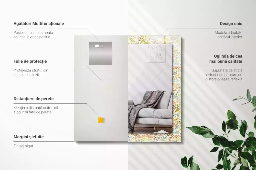 Miroir rectangulaire décoratif vagues colorées et feuilles