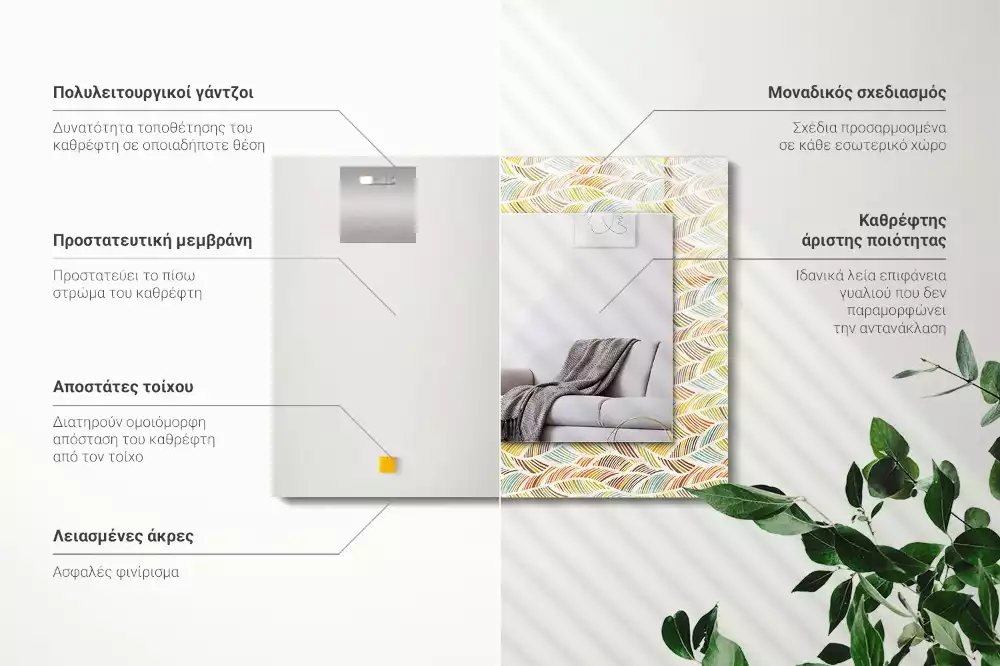 Miroir rectangulaire décoratif vagues colorées et feuilles