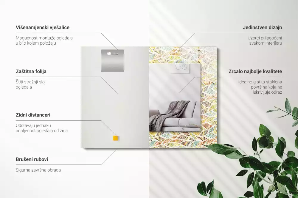 Miroir rectangulaire décoratif vagues colorées et feuilles