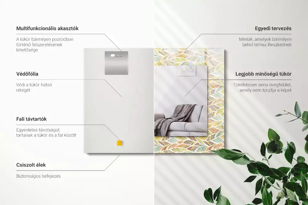 Miroir rectangulaire décoratif vagues colorées et feuilles