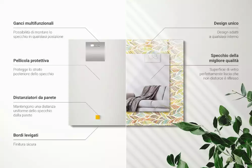 Miroir rectangulaire décoratif vagues colorées et feuilles